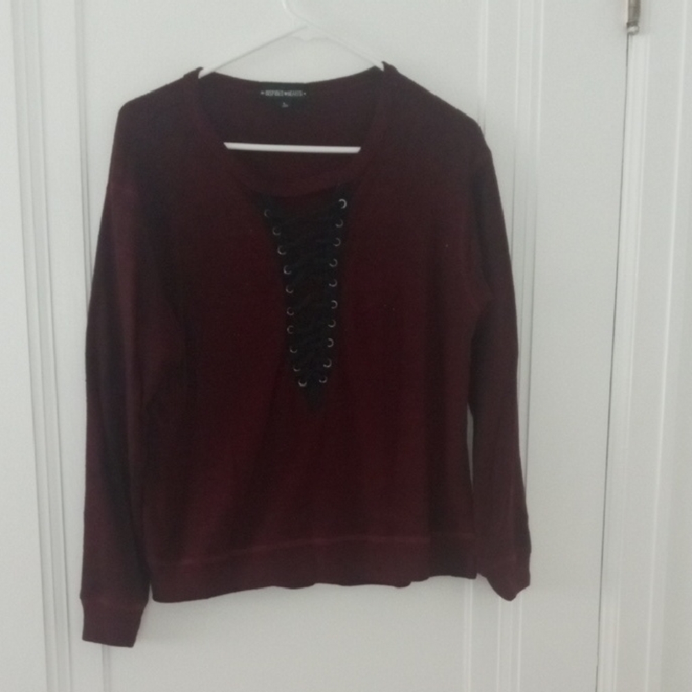 Women's Burgundy Sweater with Lace-Up Detail large